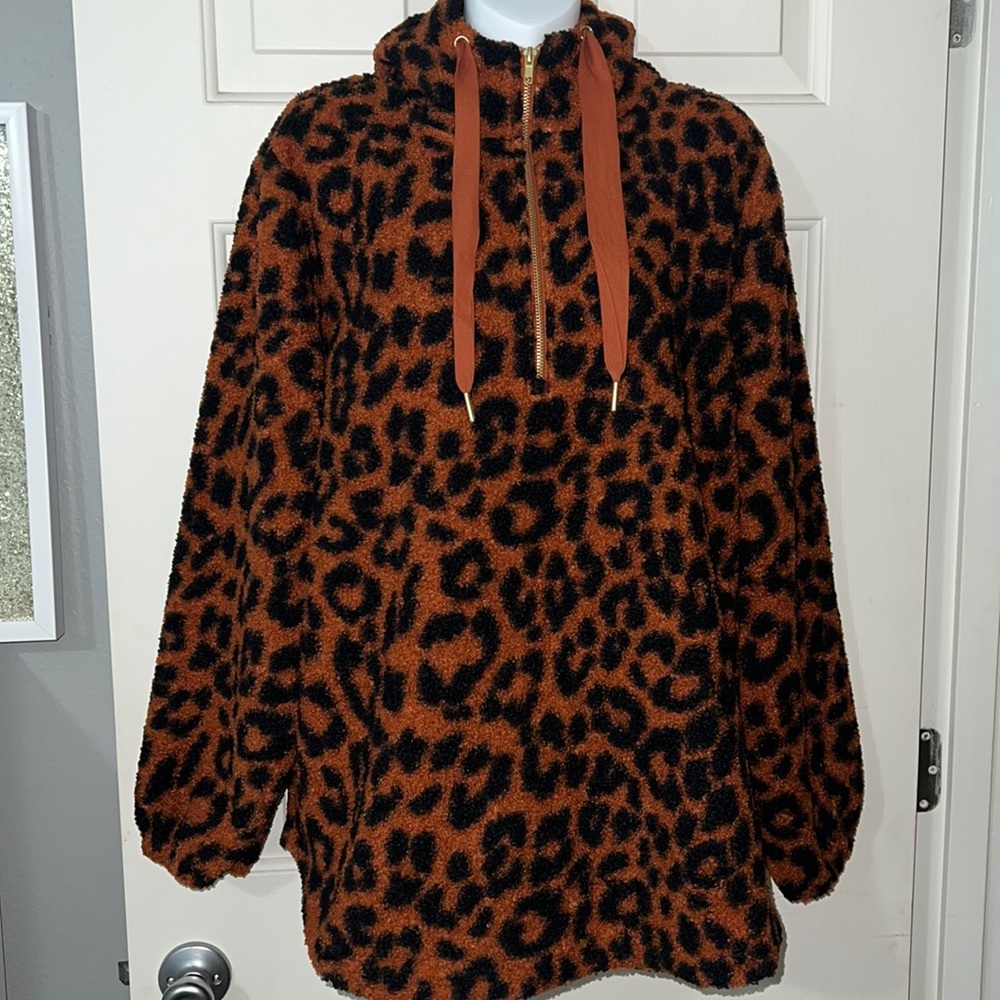 *NEW* LOFT Leopard Print Sherpa Sweatshirt Size XL